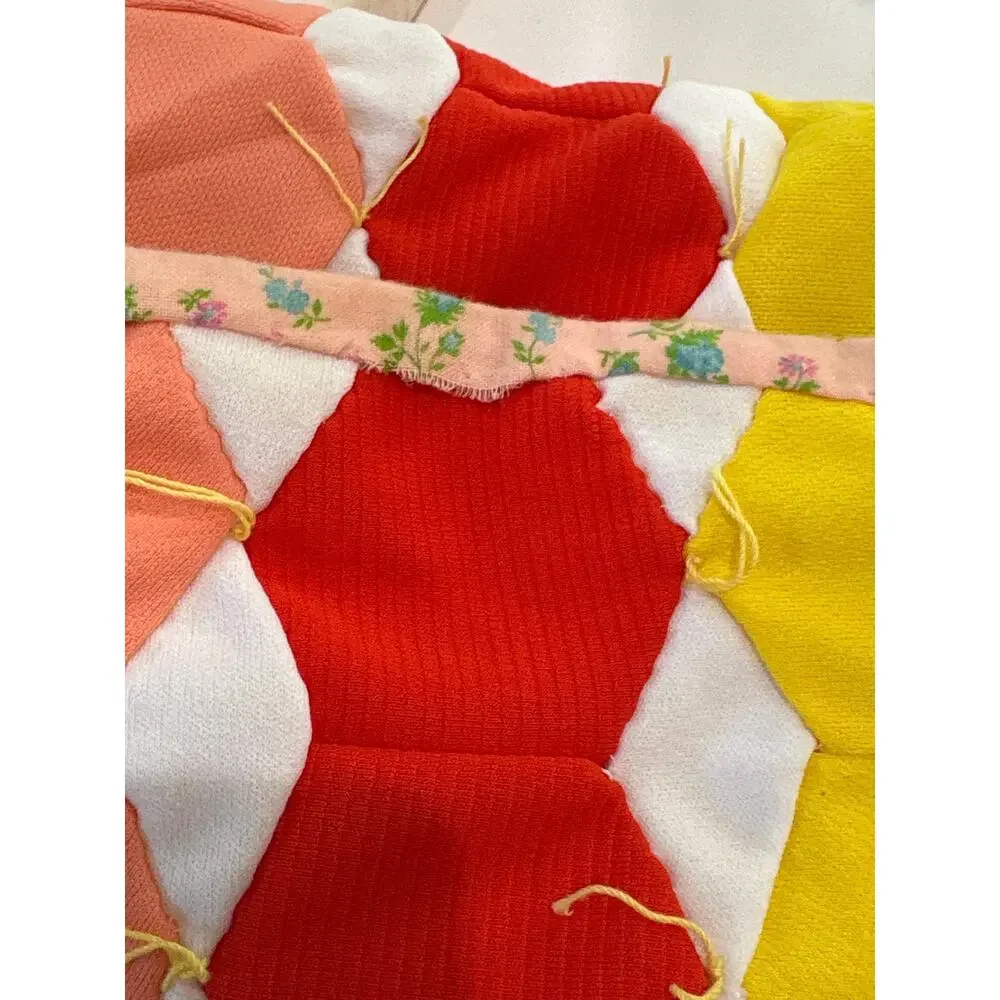 Handmade Vintage Quilt Baby Blanket Colorful Geometric 41x36 Floral Backing
